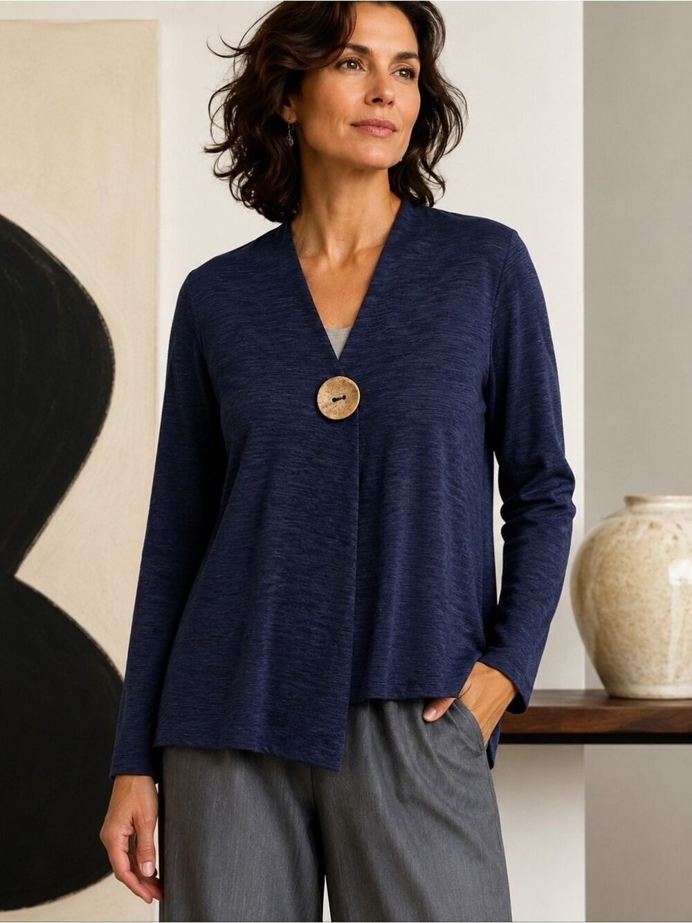 Boho Layered Tunic Top Blue Heathered XXL Artsy Lagenlook Coastal Grandma Office
